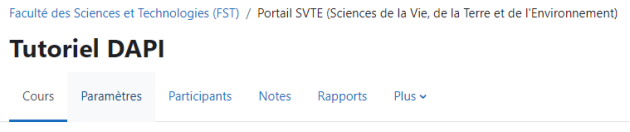 Menu du cours Tutoriel DAPI