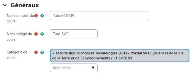 Paramètres du cours : Généraux