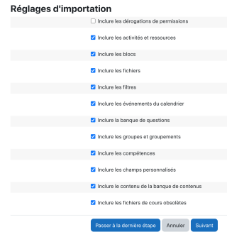 Réglages d'importation par défaut