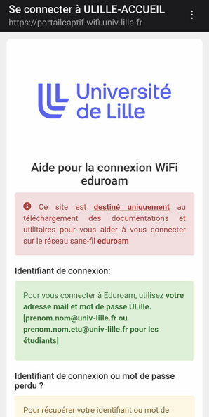 ULille-Accueil : téléchargement des documentations et de l'utilitaire eduroam