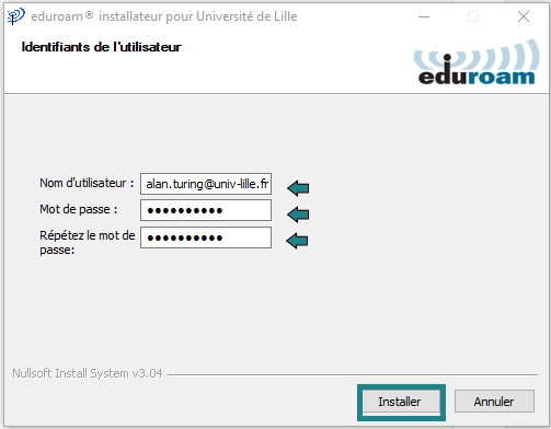 identifiants installateur eduroam