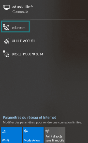 eduroam réseau wifi disponible