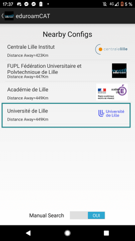 selection établissement installateur eduroam cat android