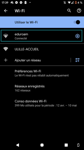 s&eacute;lection du r&eacute;seau eduroam