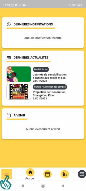 Interface de l'application étudiante