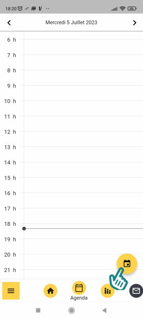 écran emploi du temps, sélection de l'icone calendrier