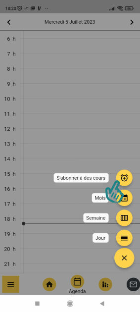 menu calendrier, sélection « s'abonner à des cours »